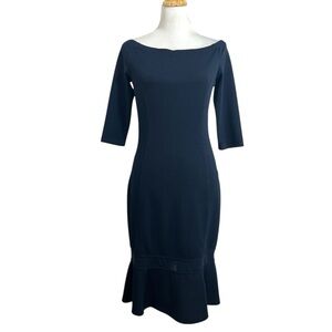 Yoana Baraschi Navy Wide Neck Mid Length Dress Size Medium
